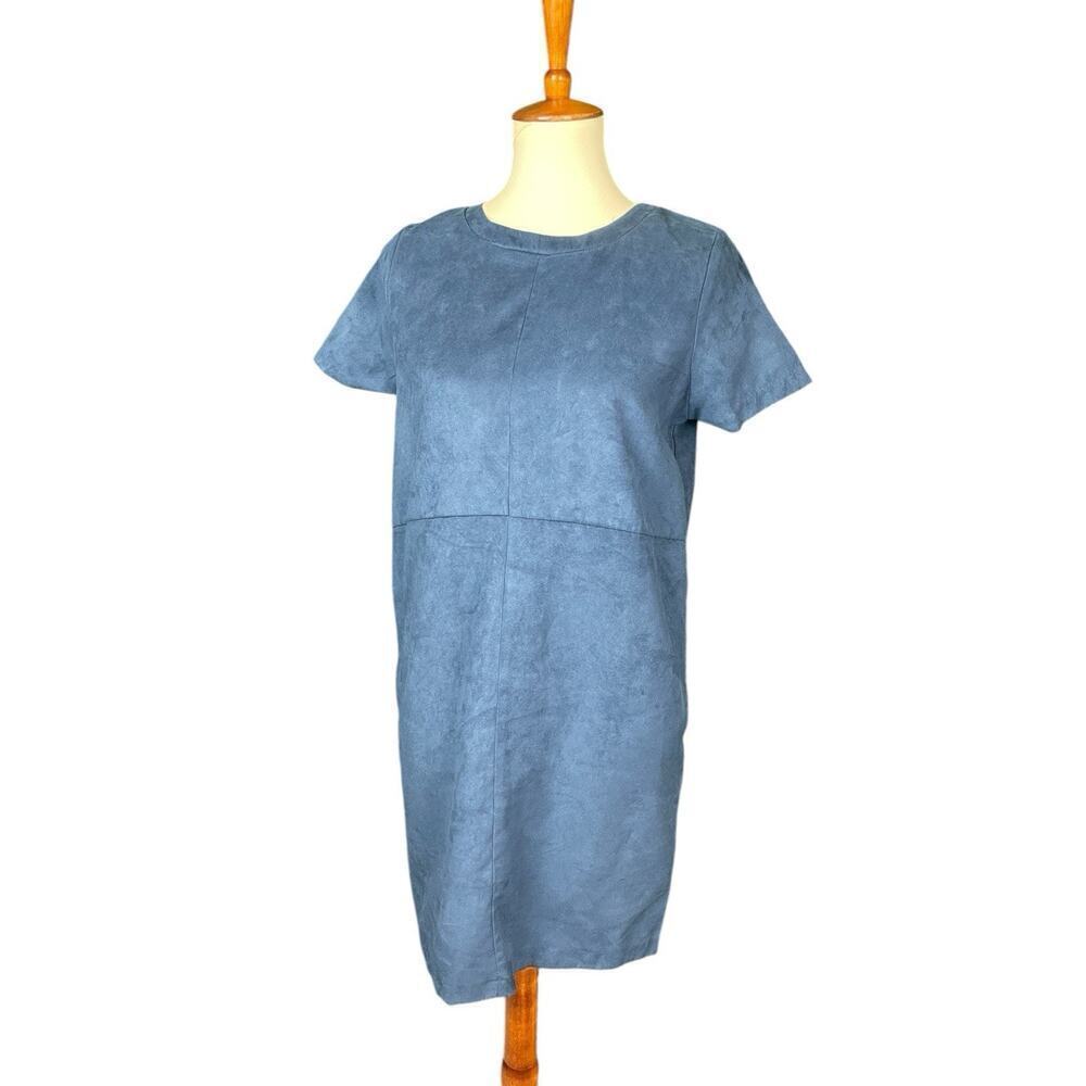 Lumiere Blue Faux Suede Dress Women Size Small Lace Up Back Boho Hippie Festival